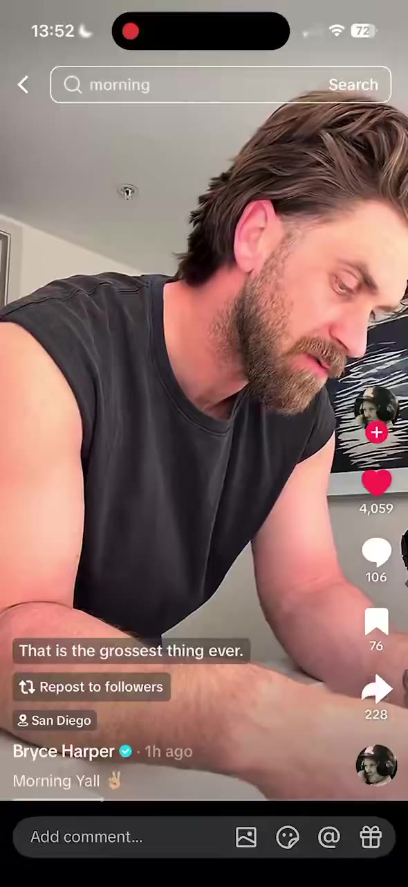 Marty Mush: I'm the biggest Bryce Harper guy there is but I have never seen someone brush their teeth like this. I'm stunned  https: