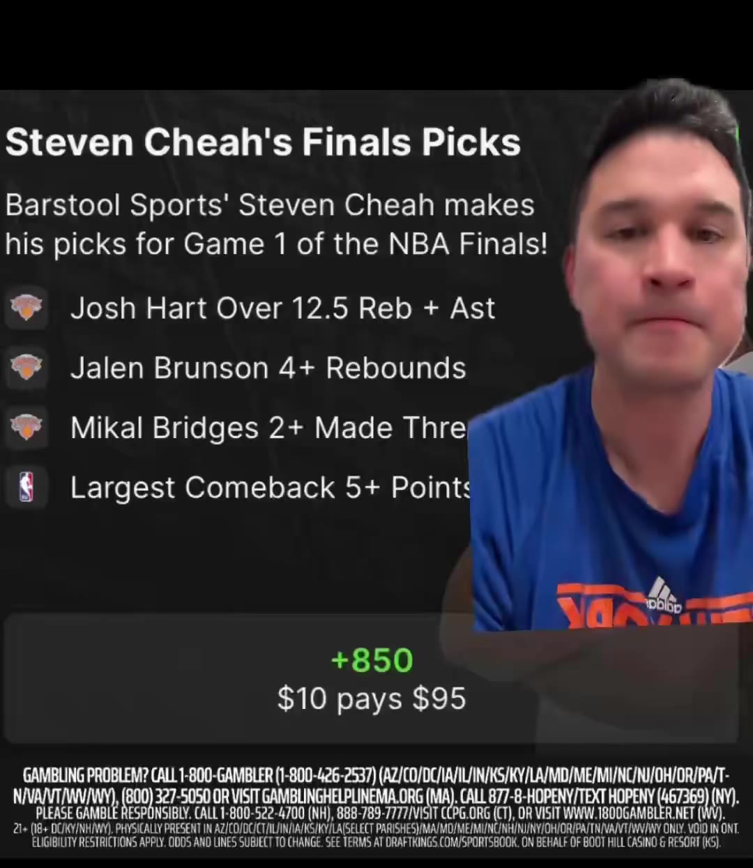 🧠Trust The Data🧠: NBA Finals Game 1 Knicks parlay at +850!!

- Josh Hart OVER 12.5 combined rebounds + assists
- Jalen Brunson 4+ rebounds