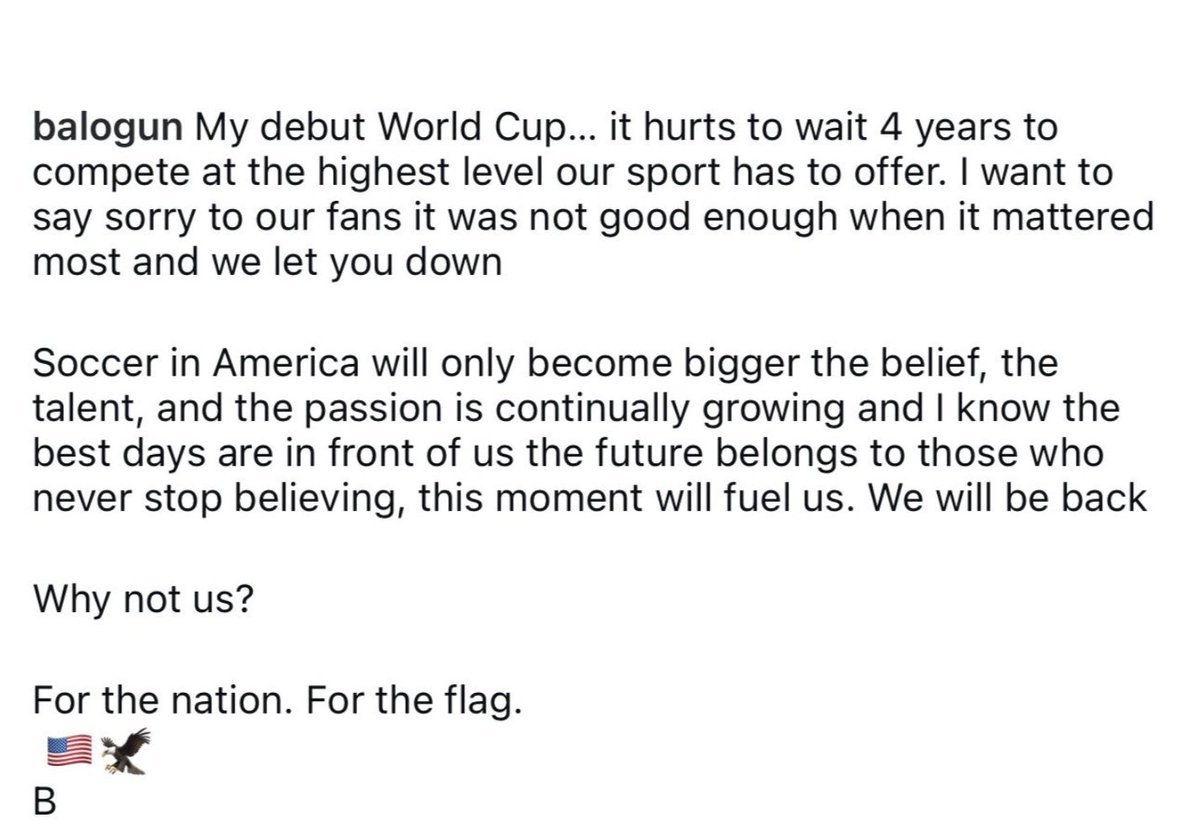 Barstool Sports: "We will be back. Why not us?" 

Flo Balogun apologizing to the entire country for the Belgium game is even more reason