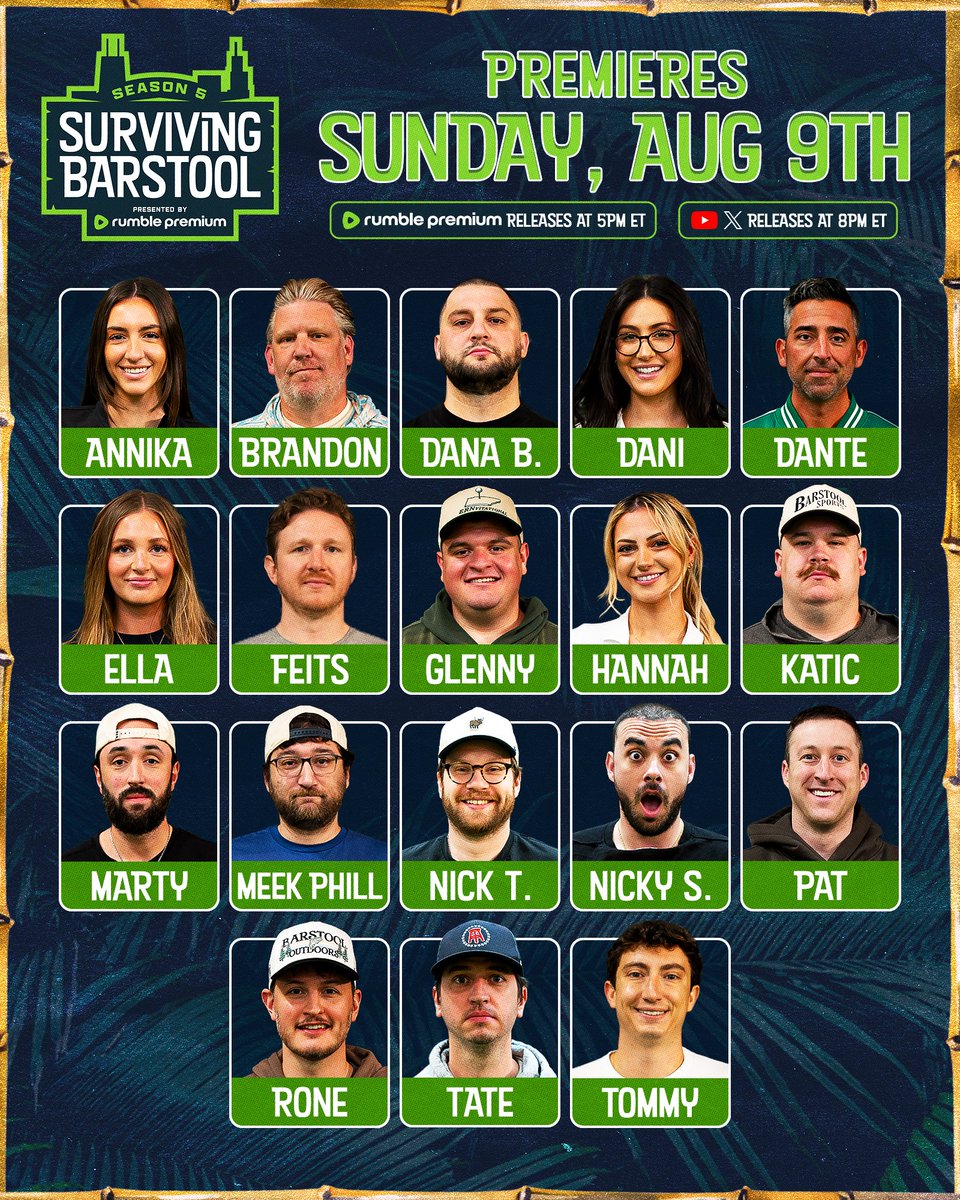 Barstool Sports: SURVIVING BARSTOOL SEASON 5 STARTS SUNDAY AUGUST 9TH

18 of Barstool’s craziest employees battle it out for $250,000 htt