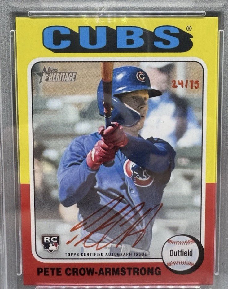 Steven Cheah: Touched down at The National and am on the hunt for a 2024 Topps Heritage Pete Crow-Armstrong real one red ink auto. Let