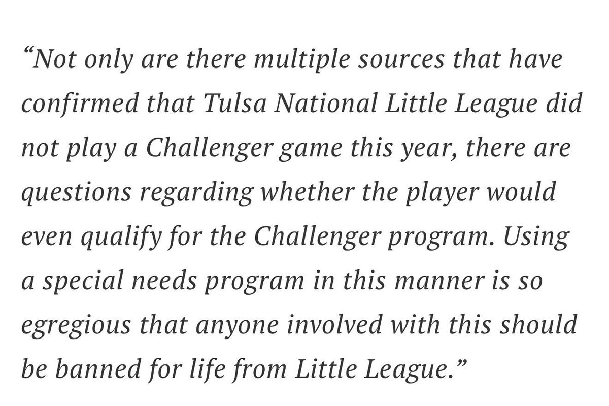 Rico Bo$co: If what they are saying is true and Tulsa National manipulated Challenger eligibility to in turn boost up their 12u LLWS