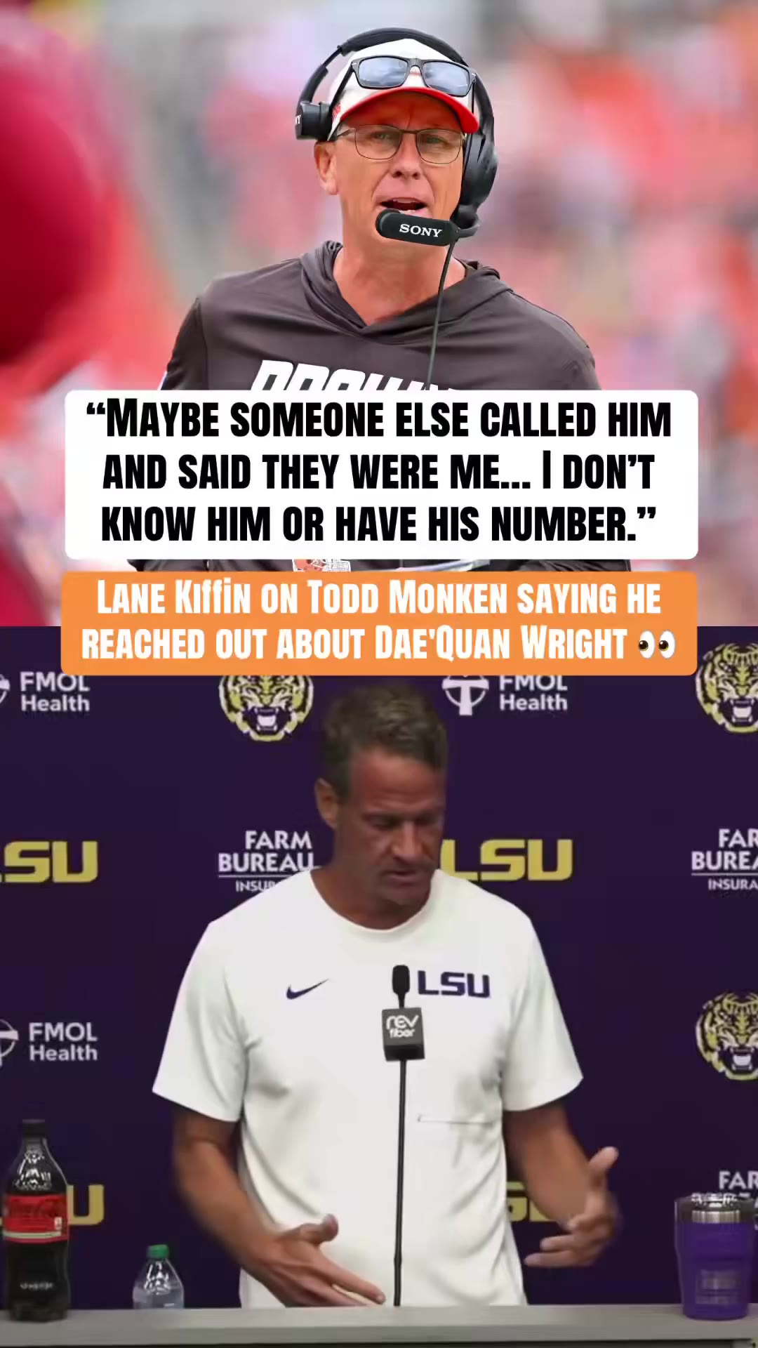 Bleacher Report CFB: Lane Kiffin says he doesn't know Browns HC Todd Monken, doesn't have his number, and never reached out to him about TE D