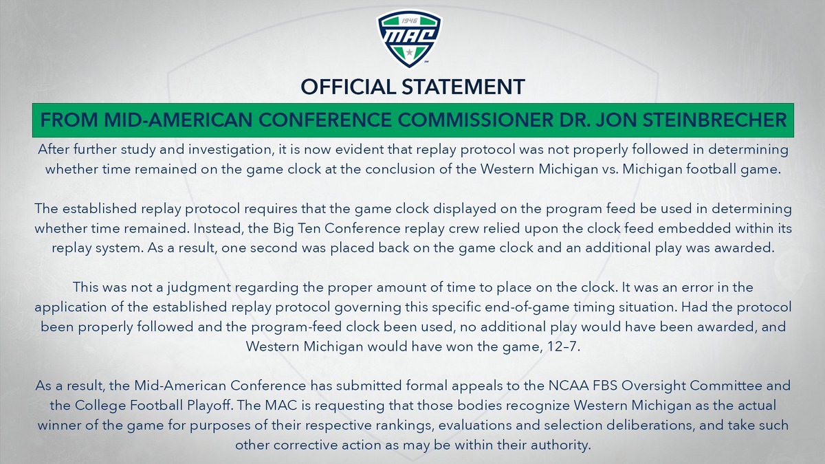MACtion: Official Statement Regarding Western Michigan - Michigan Football Game

🗒️: https://t.co/eYw49T9ABR