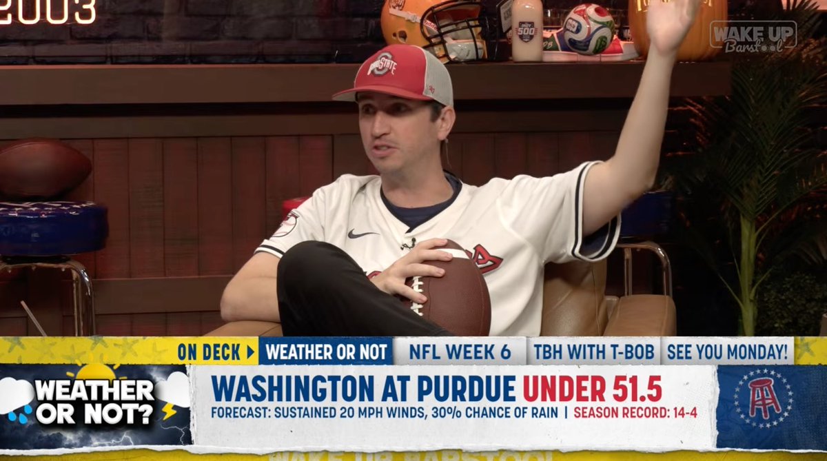 Ohio’s Tate: Hey @TBob53, who is the producer on Wake Up Barstool that said the weather was so bad that Purdue / Washington can’t sco