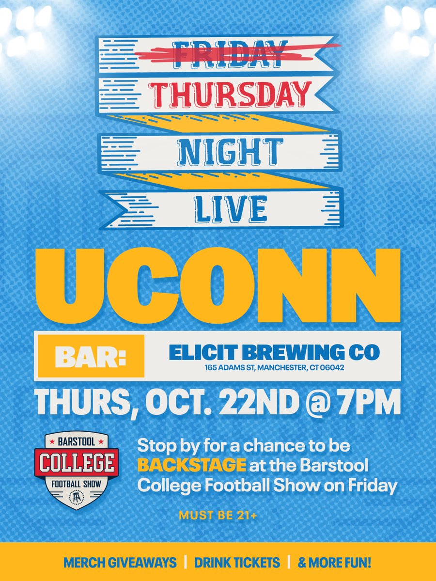 Barstool Sports: THURSDAY NIGHT LIVE IN MANCHESTER
This Thursday night join us at Elicit Brewing Co. in your best Gameday Fit for a chan
