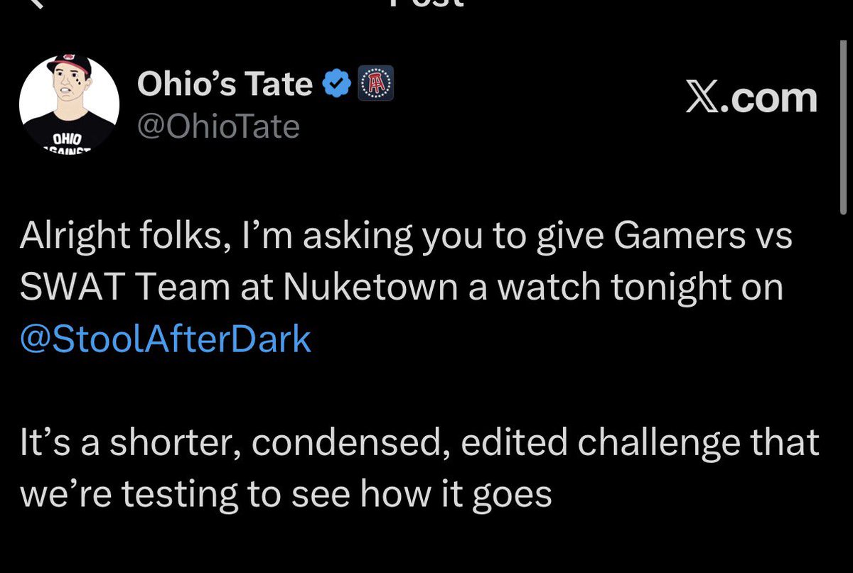 Ohio’s Tate: Fuck dude I literally forgot to mention it’s a shorter, condensed, edited video that we’re testing to see how it goes.