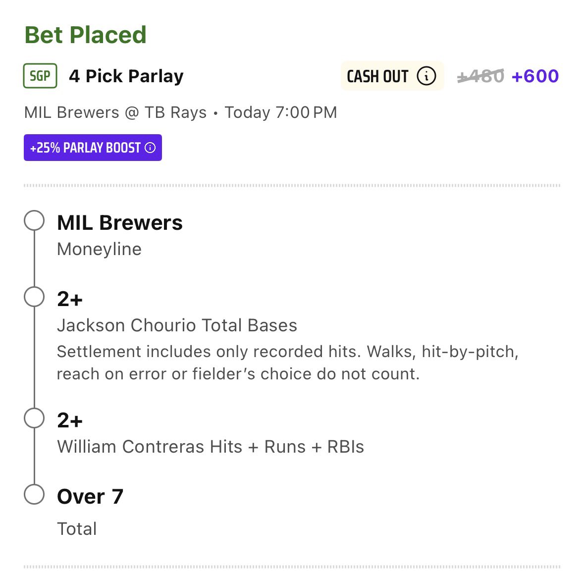Mintzy: World Series +600 @DKSports Parlay w/ 25% Boost

No stopping the Milwaukee Brewers…. #DKPartner